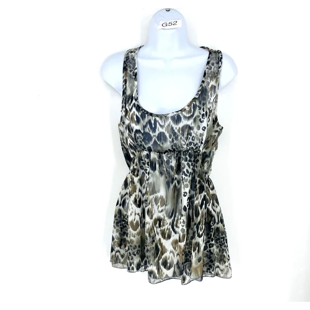 Y2K Buckle Tank Top Sheer Mesh Animal Print Peplum Medium Vintage Edgy Emo - Picture 1 of 8